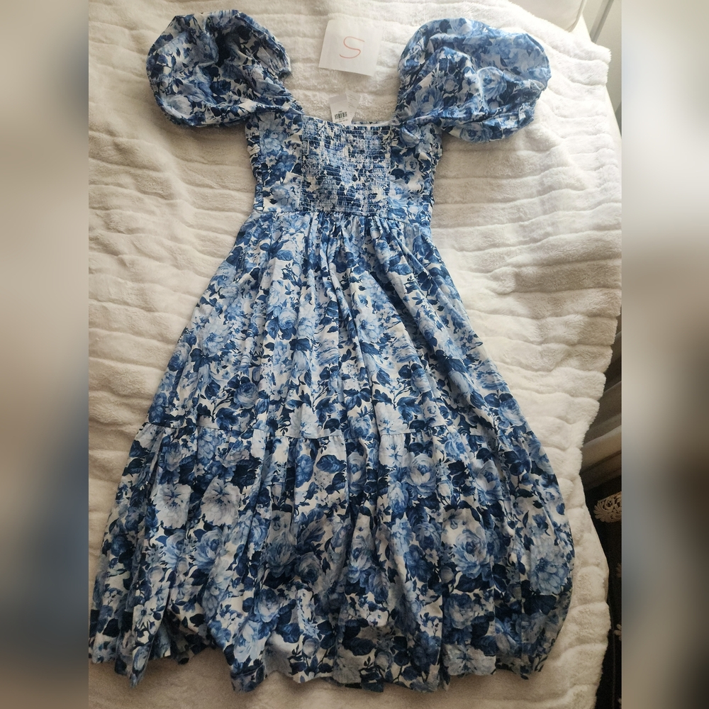 NO LOW BALLING!Abercrombie Emerson Floral Poplin Puff Sleeves Midi Dress NWT - Picture 2 of 11